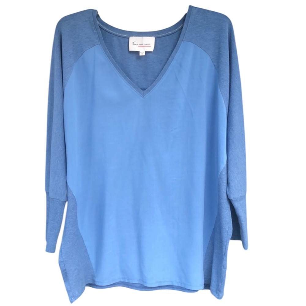 Two by Vince Camuto Blue Long Sleeve Cotton Blend V-Neck Top, Sz XL